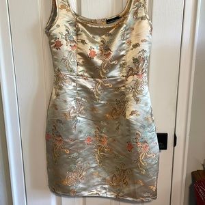 Champagne Square Neck Jacquard Bodycon Dress